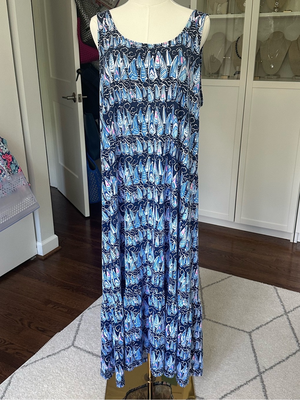 Like New Lilly Pulitzer Martins Sailboat Print Pima Cotton Knit Dress EUC